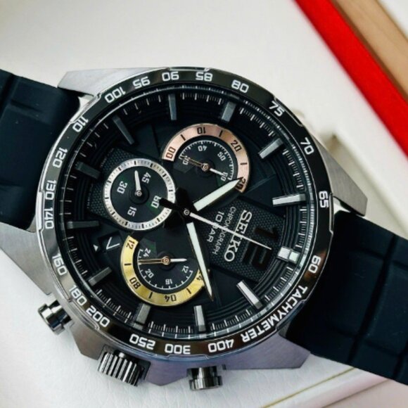 Seiko Mens Black 44mm Watch New - Picture 7 of 7